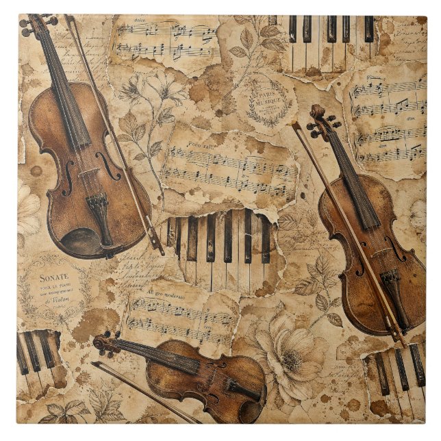Vintage Music Ceramic Tile (Front)