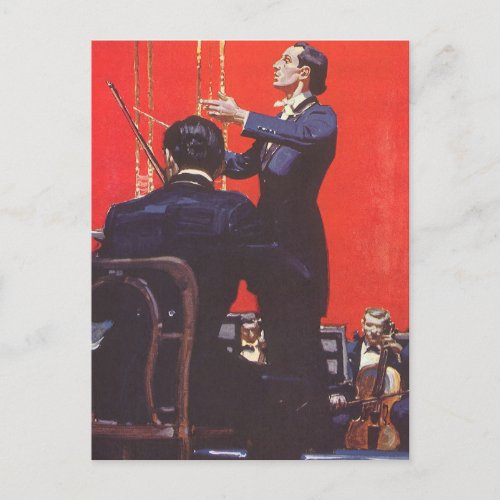 Vintage Music Conducting an Orchestra Postcard