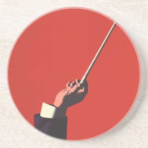 Vintage Music Conductors Hand Holding a Baton Drink Coaster