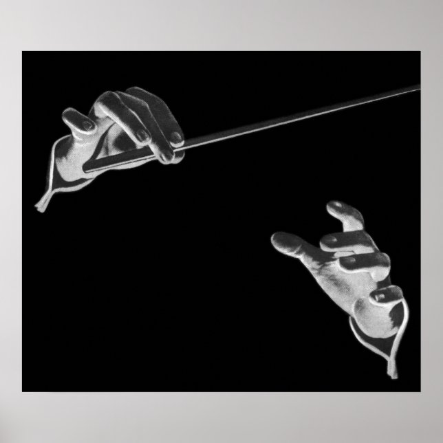Vintage Music, Conductor's Hands with a Baton Poster (Front)