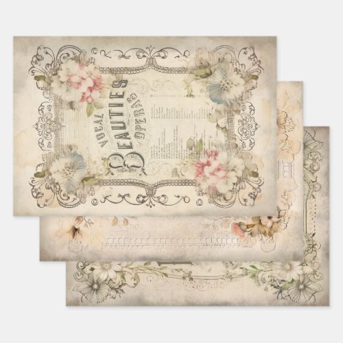 Vintage Music Cover Floral Ephemera Decoupage Wrapping Paper Sheets