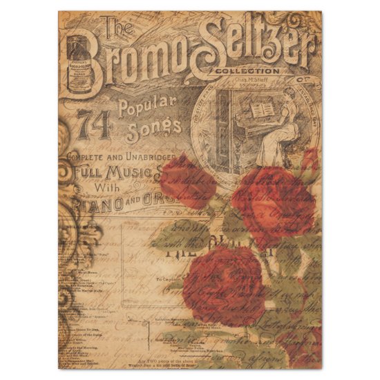 Vintage Music Cover & Rose Shabby Chic Decoupage Tissue Paper
