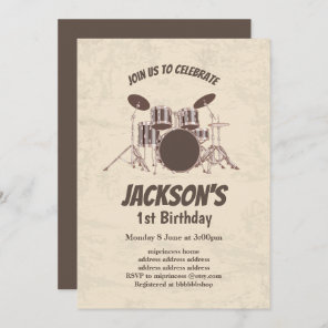 vintage,  music, drum set, birthday invitation