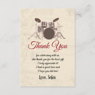 vintage, music, drum set, thank you card