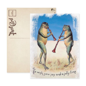 Vintage Music Frogs Christmas Postcard