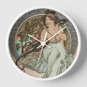 Vintage Music, from Les Arts, by Alphonse Mucha Clock