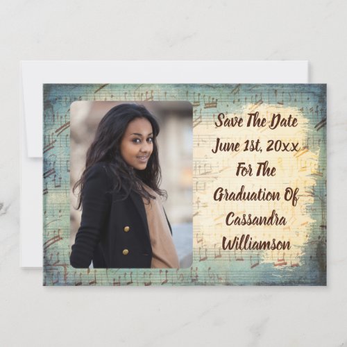 Vintage Music Graduation Photo Save The Date