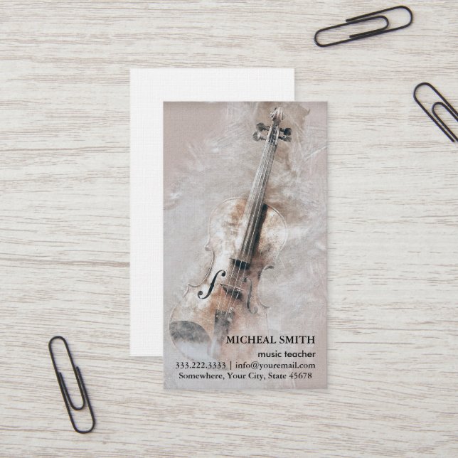 Vintage Music Guitar Elegant Musical Business Card (Front/Back In Situ)