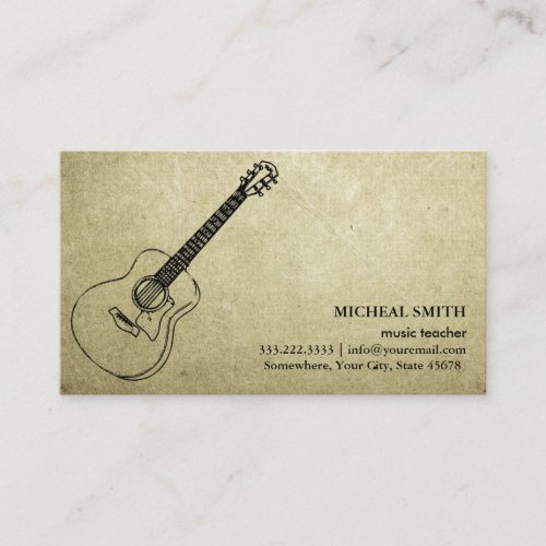 Vintage Music Guitar Elegant Musical Business Card