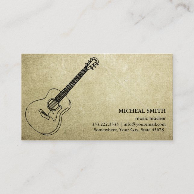 Vintage Music Guitar Elegant Musical Business Card (Front)