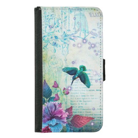 Vintage Music Hummingbird Lavender Teal Mauve Blue Wallet Phone Case F