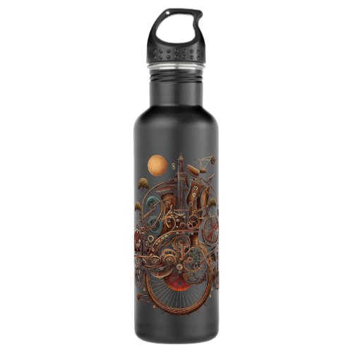 Vintage Music Instrument Bike Graphic Stainless Steel Water Bottle