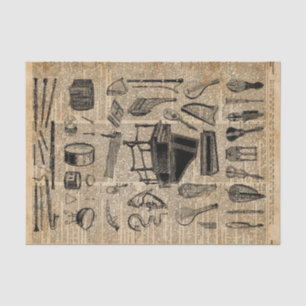 Vintage Music Instruments Dictionary Art Tissue Paper
