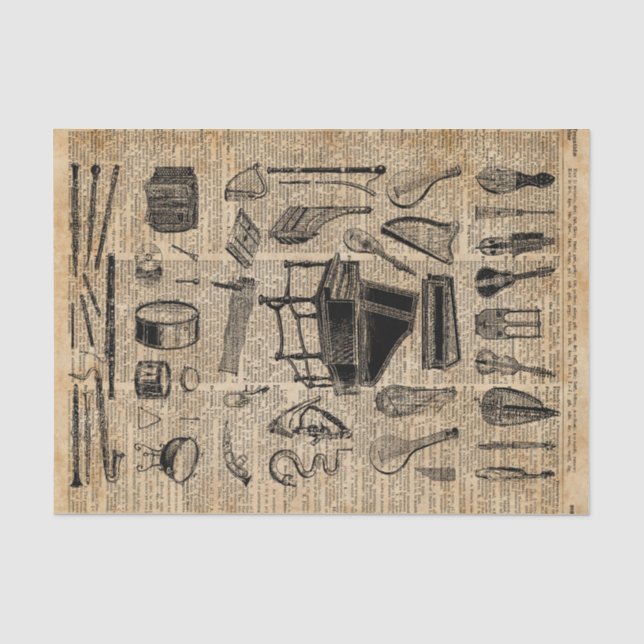 Vintage Music Instruments Dictionary Art Tissue Paper (Front)