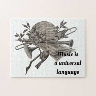 Vintage Music Lovers Etching Musical Instruments Jigsaw Puzzle