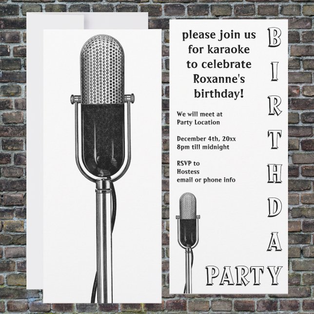 Vintage Music, Microphone Karaoke Birthday Party Invitation