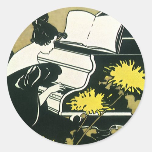 Vintage Music Miss Traumerei Playing Piano Reed Classic Round Sticker