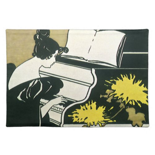 Vintage Music Miss Traumerei Playing Piano Reed Cloth Placemat