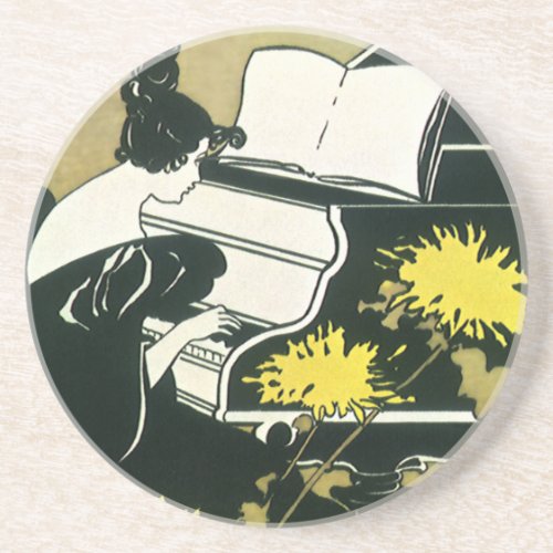Vintage Music Miss Traumerei Playing Piano Reed Drink Coaster