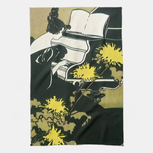 Vintage Music Miss Traumerei Playing Piano Reed Kitchen Towel
