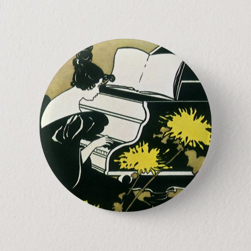 Vintage Music Miss Traumerei Playing Piano Reed Pinback Button