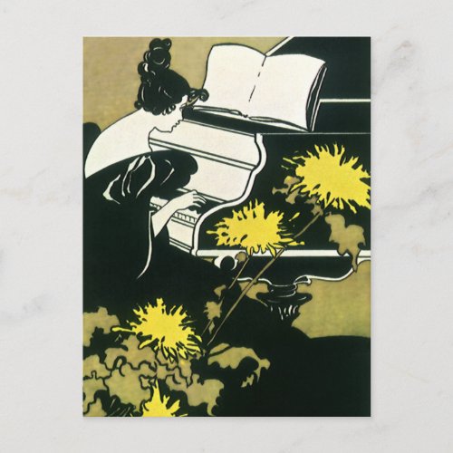 Vintage Music Miss Traumerei Playing Piano Reed Postcard