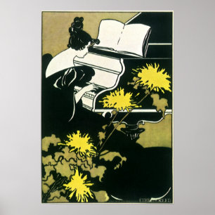 Vintage Music, Miss Traumerei Playing Piano, Reed Poster