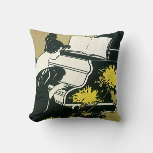 Vintage Music Miss Traumerei Playing Piano Reed Throw Pillow