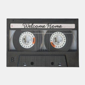 Vintage Music Mix Tape Look With Welcome Message Doormat by UrHomeNeeds at Zazzle