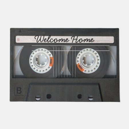 Vintage Music Mix Tape Look With Welcome Message Doormat