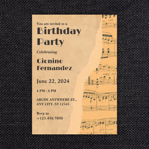 Vintage music note birthday invitation