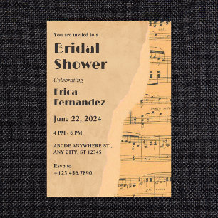 Vintage music note bridal shower invitation
