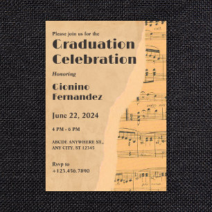Vintage music note graduation invitation