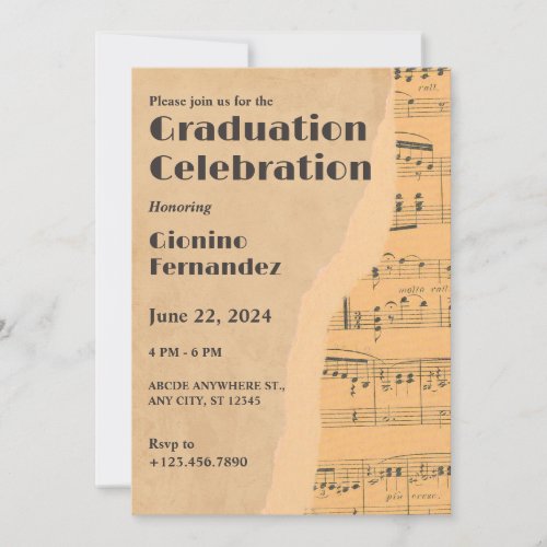 Vintage music note graduation invitation