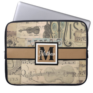 Vintage Music note Musician Monogram   Laptop Sleeve