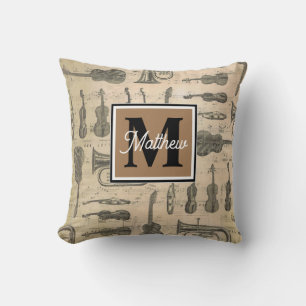Vintage Music note Musician Monogram    Throw Pillow