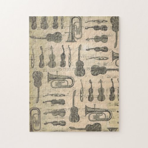 Vintage Music Note Pattern Guitar Violin Tuba  Jigsaw Puzzle