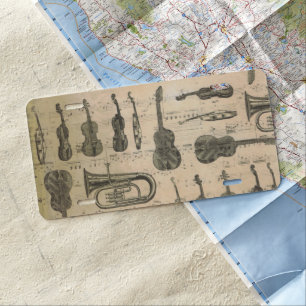 Vintage Music Note Pattern Guitar Violin Tuba License Plate