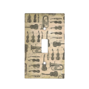 Vintage Music Note Pattern Guitar Violin Tuba Light Switch Cover