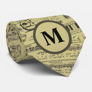 Vintage music note Pattern Monogram musician Neck Tie