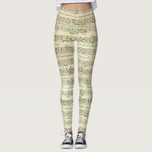 Vintage Music Note Pattern Music Theme Musician  Leggings