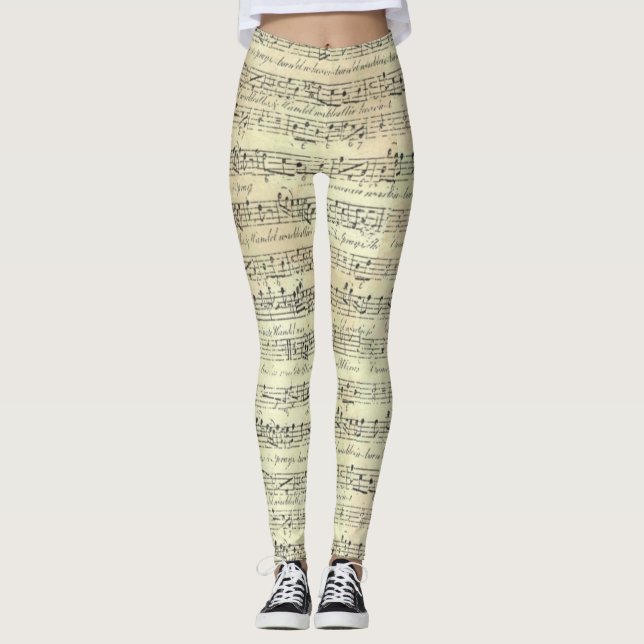 Vintage Music Note Pattern Music Theme Musician  Leggings (Front)