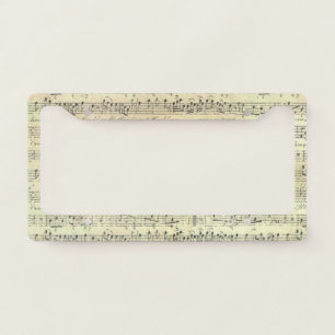 Vintage Music Note Pattern Music Theme Musician License Plate Frame