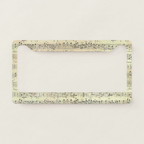 Vintage Music Note Pattern Music Theme Musician  License Plate Frame