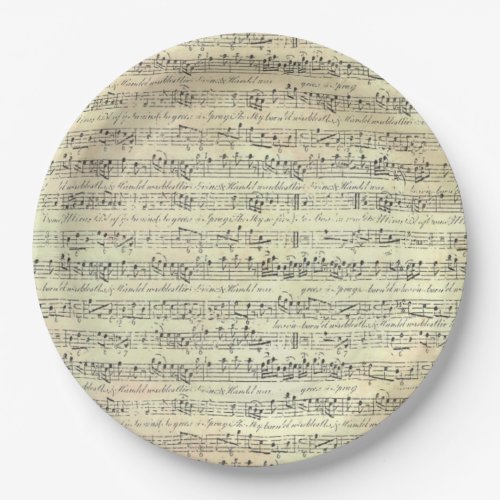 Vintage Music Note Pattern Music Theme Musician  Paper Plates