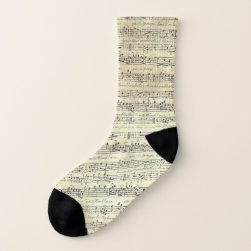Vintage Music Note Pattern Music Theme Musician  Socks