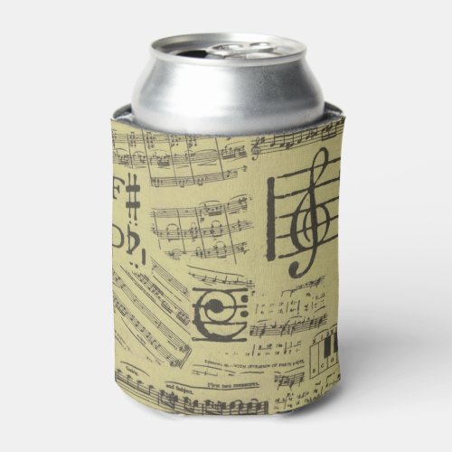Vintage Music Note Pattern Musician  Can Cooler
