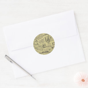 Vintage Music Note Pattern Musician Classic Round Sticker