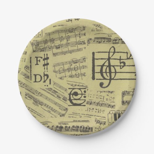 Vintage Music Note Pattern Musician  Paper Plates