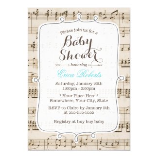 Vintage Music Notes Elegant Baby Shower Card